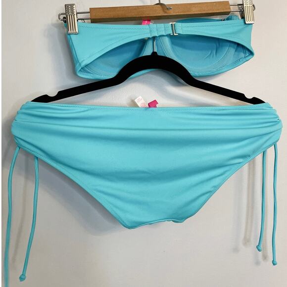 Victoria's Secret, 34C/M, Aqua,  Bandeau Bikini, Underwire, Ruching, Adjustabled - Picture 6 of 9